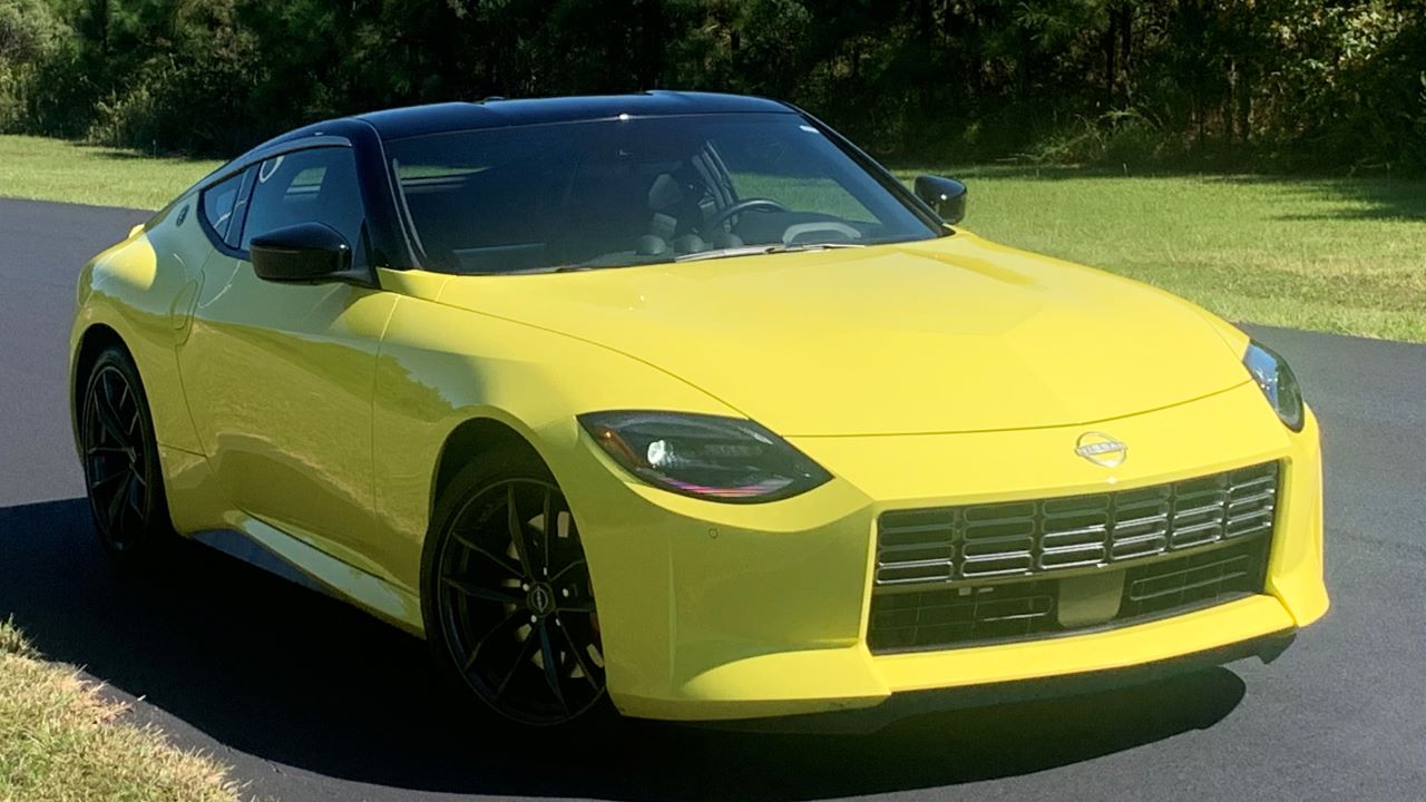 2023 Nissan Z in Two-tone Ikazuchi Yellow TriCoat / Super Black. 6-speed manual gearbox!